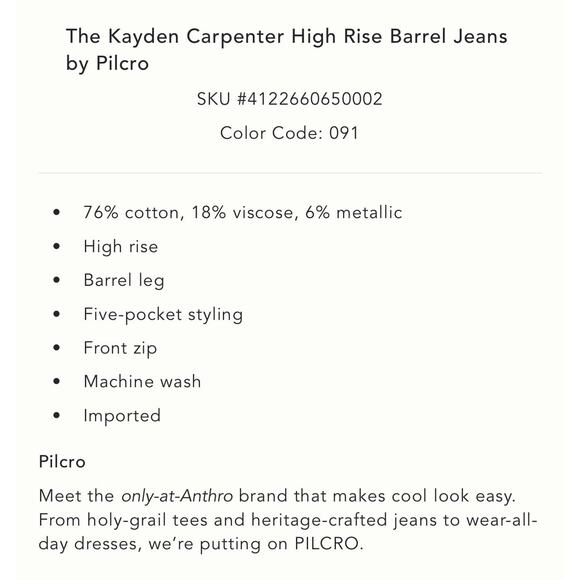 NWT Anthropologie Kayden High Ride Barrel Jeans Pilcro Dark 27 - Picture 5 of 5
